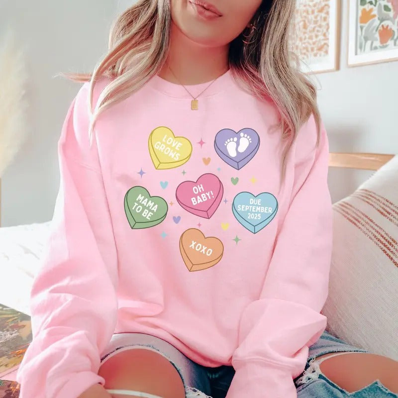 Personalized Valentine's Day Pregnancy Announcement Sweatshirt, Valentine Baby Reveal, Pregnancy Valentine Sweatshirt,...