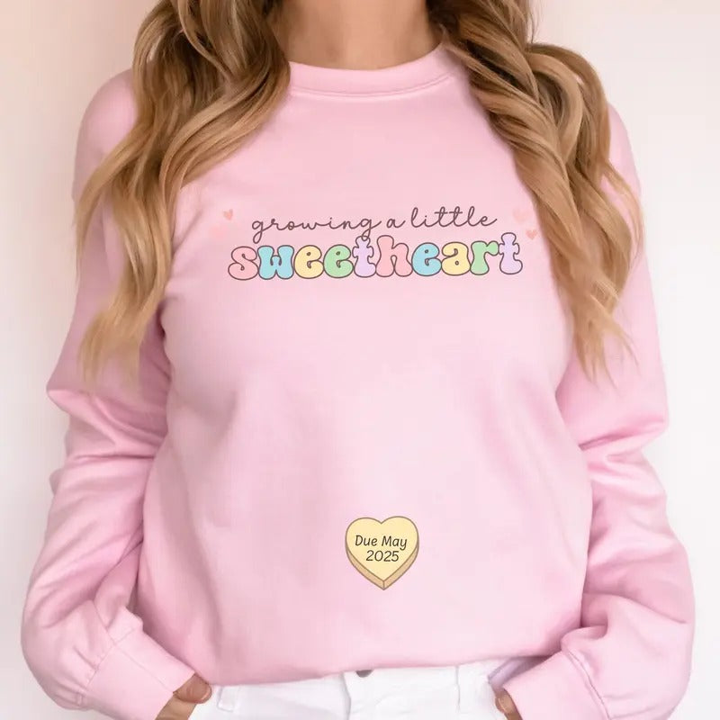 Personalized Valentine's Day pregnancy announcement sweatshirt, Funny Pregnancy reveal shirt, candy hearts crewneck, baby...