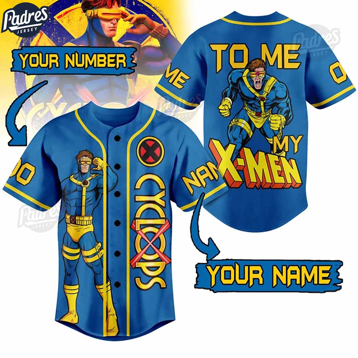 Personalized X-men Cyclops Baseball Jersey - Padres Jersey Oasis: Elevate Your Baseball Style Game T-Shirts,... (Image 1)