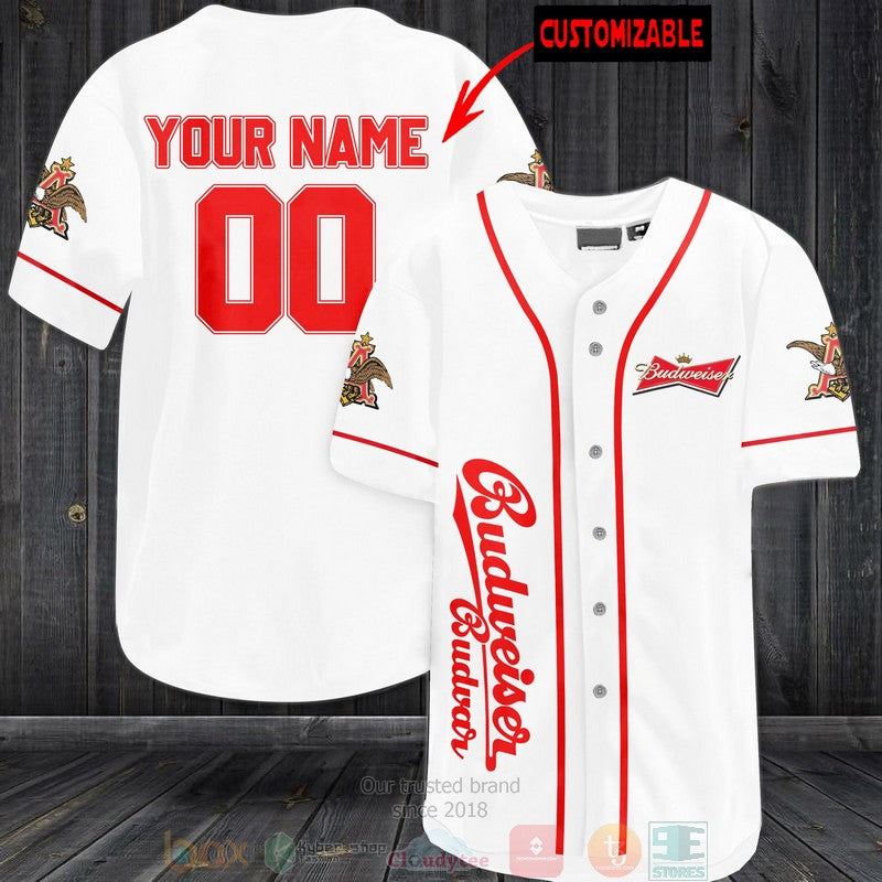 Personalized Budweiser custom white Baseball shirt