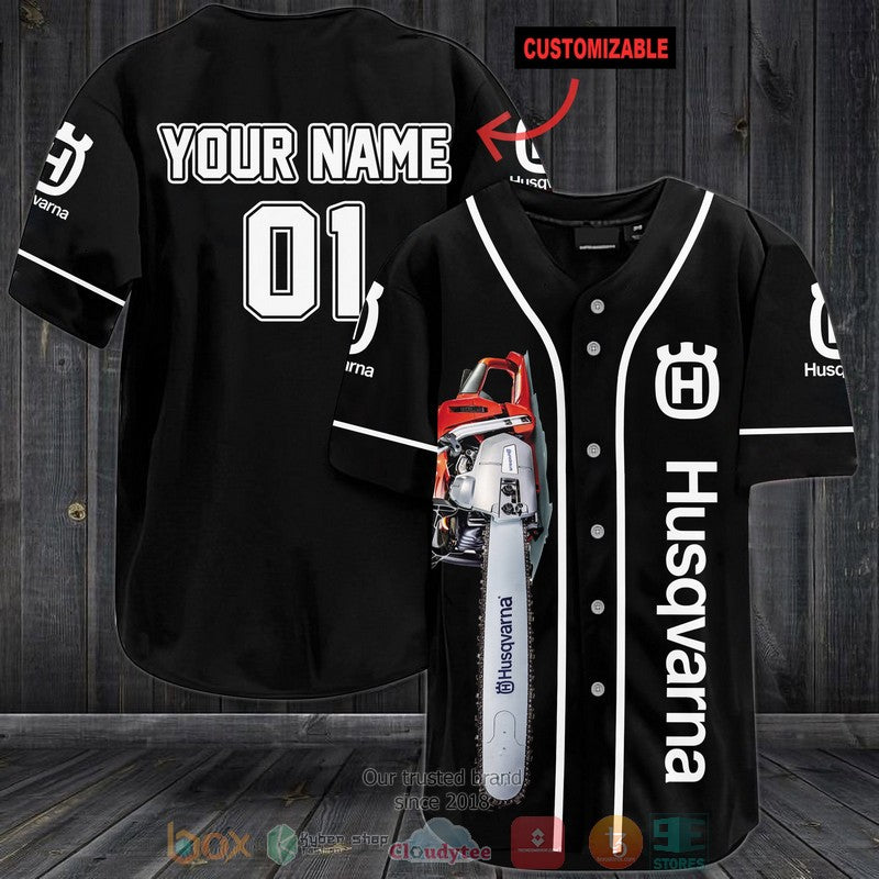 Personalized Husqvarna Chainsaws custom black Baseball shirt