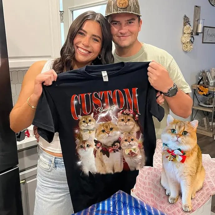 Pet Custom Vintage Shirt, Custom Cat Graphic Unisex T-Shirt, Dog Bootleg Retro 90's Tee Gift For Her, Vintage Graphic 90s...
