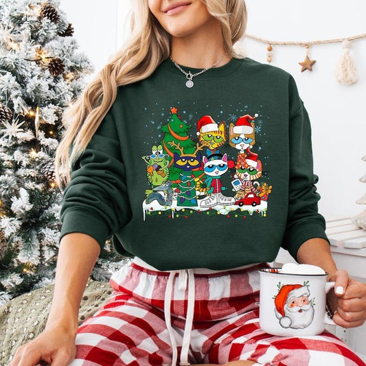 Pete The Cat Christmas Sweatshirt, Groovy Cat Christmas T-shirt, Cool Cat Lover Gifts, Children's Book Christmas Tee,...