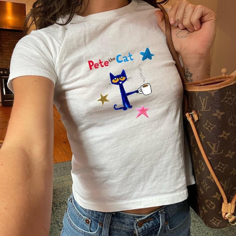 Pete The Cat Shirt Cool Cat Baby Tee, Pete The Cat Drinking Coffee, Children'S Nostalgia, Trendy Baby Tee, Coquette...