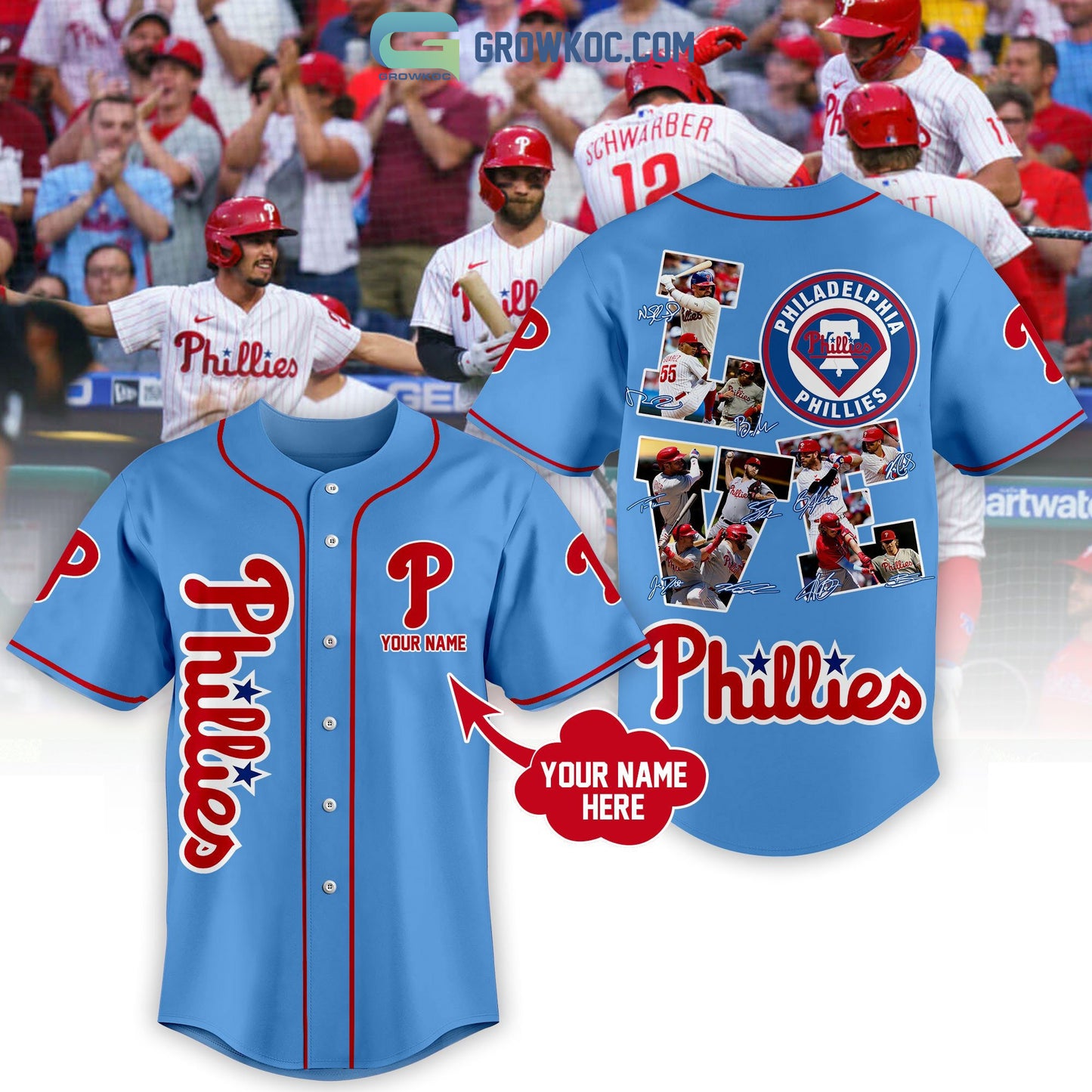 Philadelphia Phillies Love Team Light Blue Design Personalized Baseball Jersey