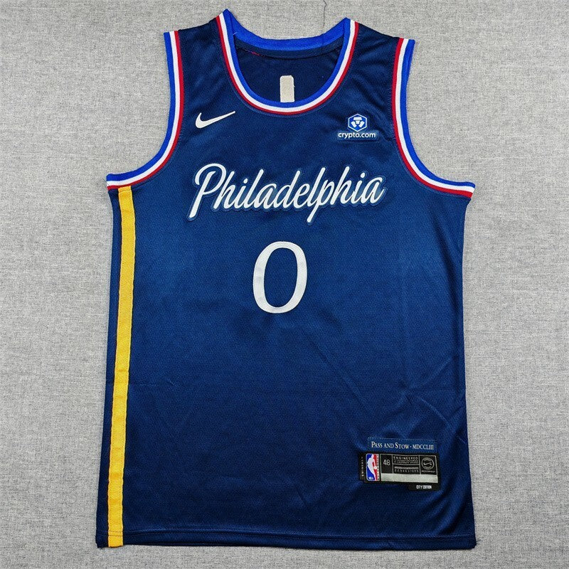 Philadelphia 76ers #0 Tyrese Maxey 26 76 0 Navy City Edition Style 2