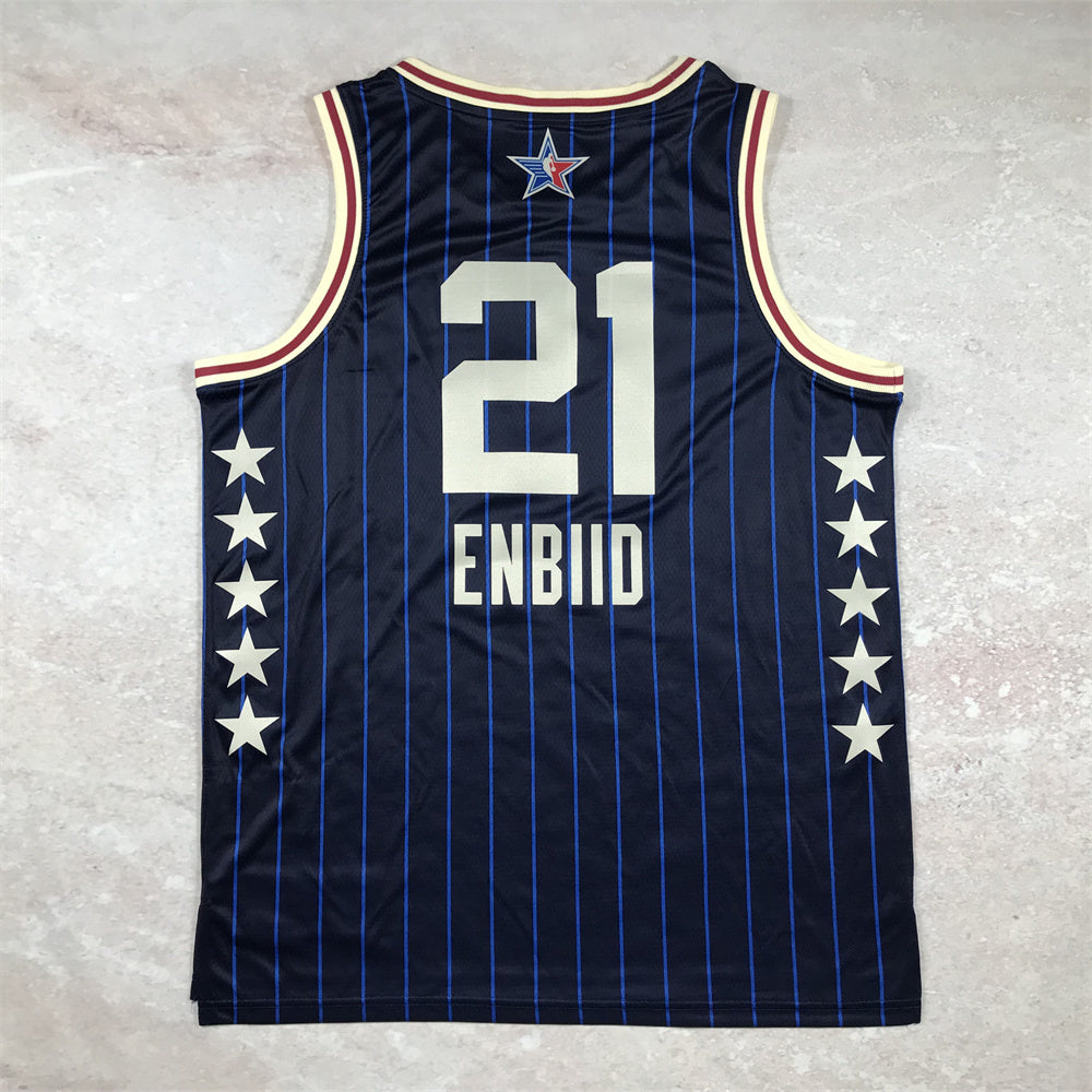 Philadelphia 76ers #21 Joel Embiid 2024 NBA All-Star Swingman Jersey Hot Press 24 All-Star Blue Hot Press S-XXL Style 1