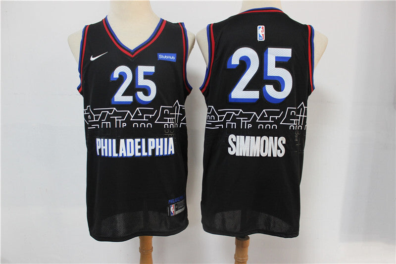 Philadelphia 76ers #25 Ben Simmons 76 25 # 2021 New Black City Edition Jersey -- With Logo