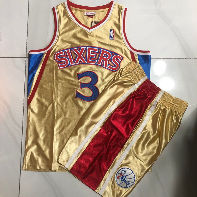 Philadelphia 76ers #3 Iverson 1996-97 authentic jersey gold Style 3