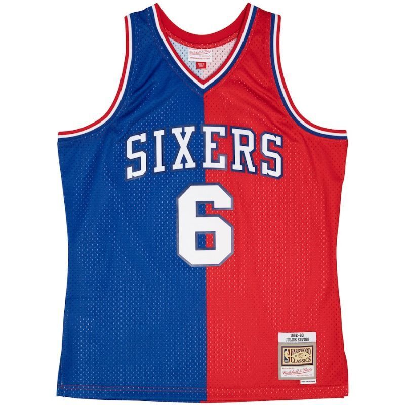 Philadelphia 76ers #6 Julius Erving m&n jersey splite Style 2