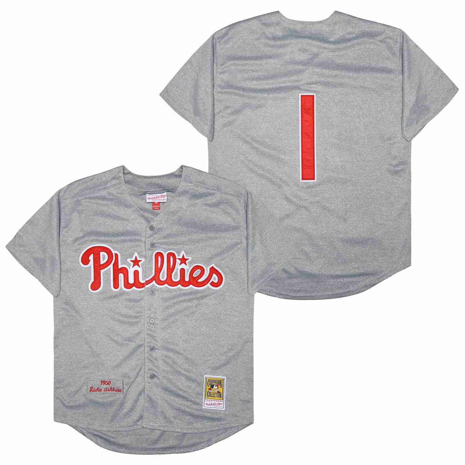 Philadelphia Phillies #1 Richie Ashburn Phillies 1 Hemp Gray 1950 Retro