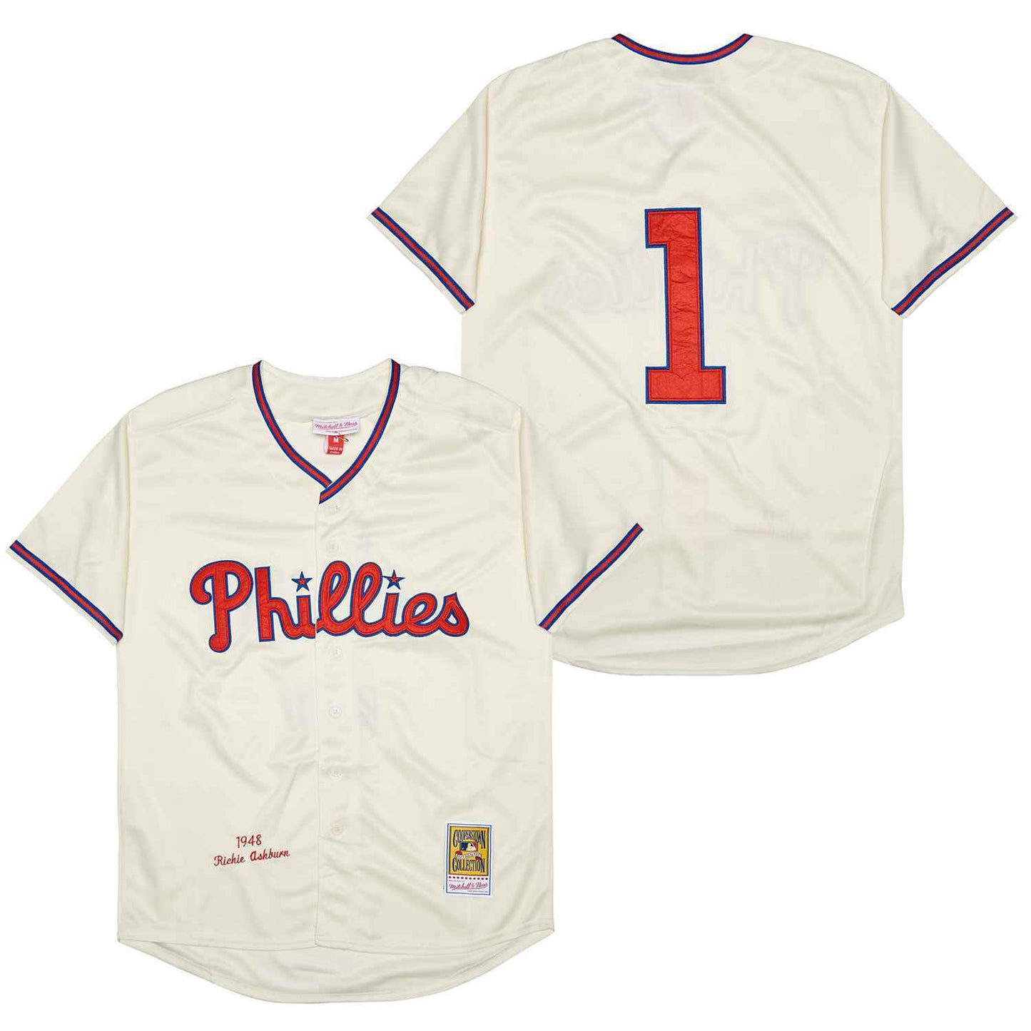 Philadelphia Phillies #1 Richie Ashburn Phillies 1 Off-White 1948 Retro