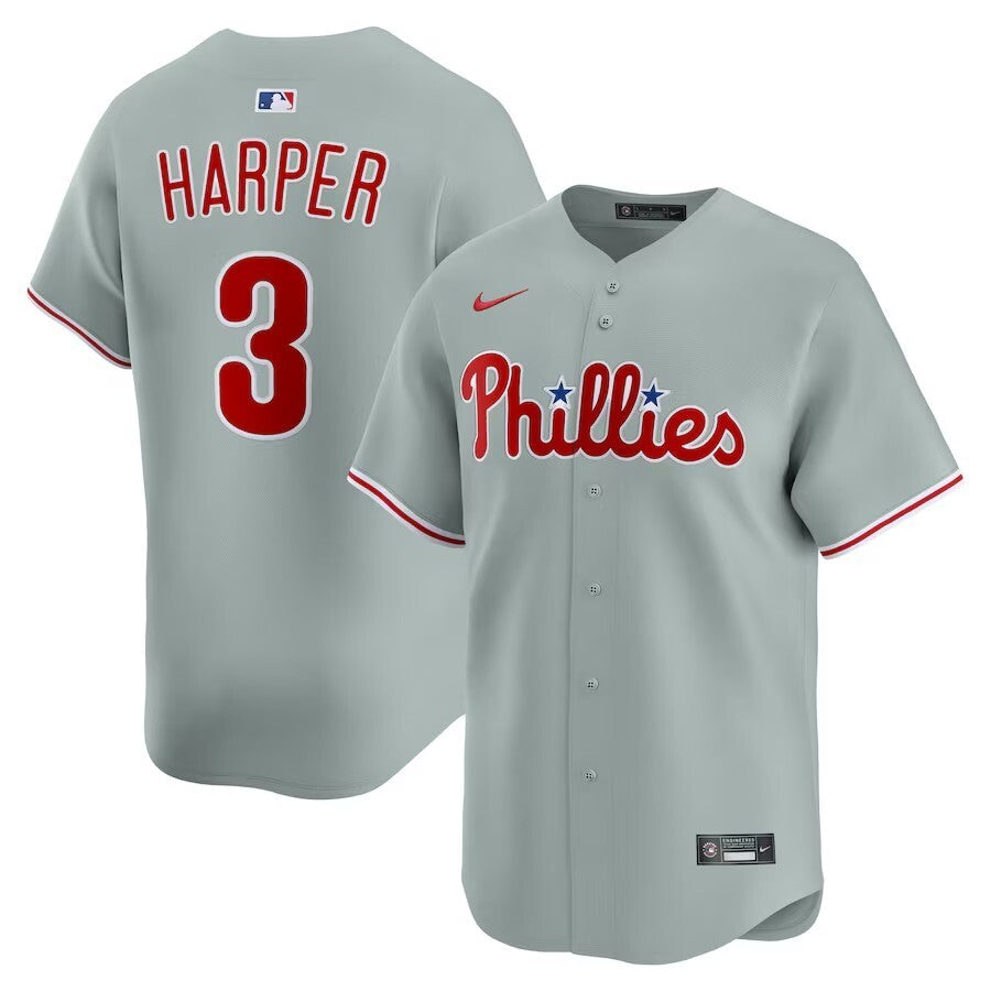 Philadelphia Phillies #3 Bryce Harper Road Limited Player Jersey - Gray