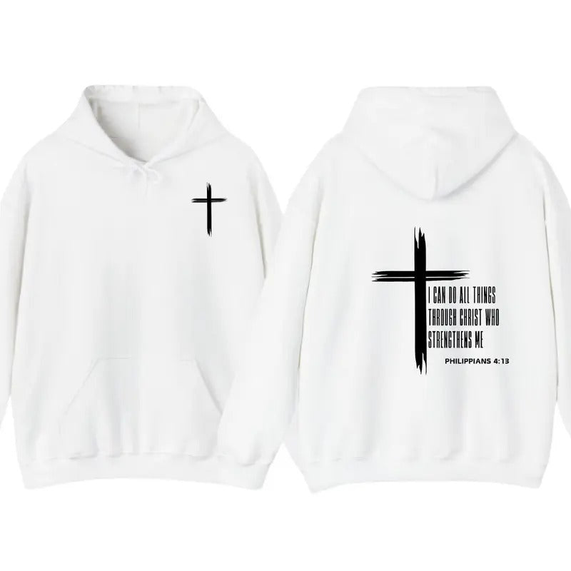 Philippians 4:13 Inspirational Christian Hoodie for Men - Bold Cross & Uplifting Verse T-Shirts, Sweatshirt | WearSparks.com
