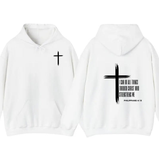 Philippians 4:13 Inspirational Christian Hoodie for Men - Bold Cross & Uplifting Verse T-Shirts, Sweatshirt | WearSparks.com