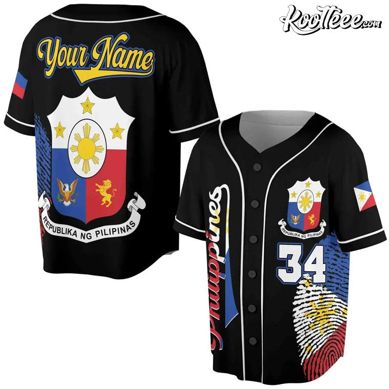 Philippines Flag Coat of Arms Filipino Custom Baseball Jersey