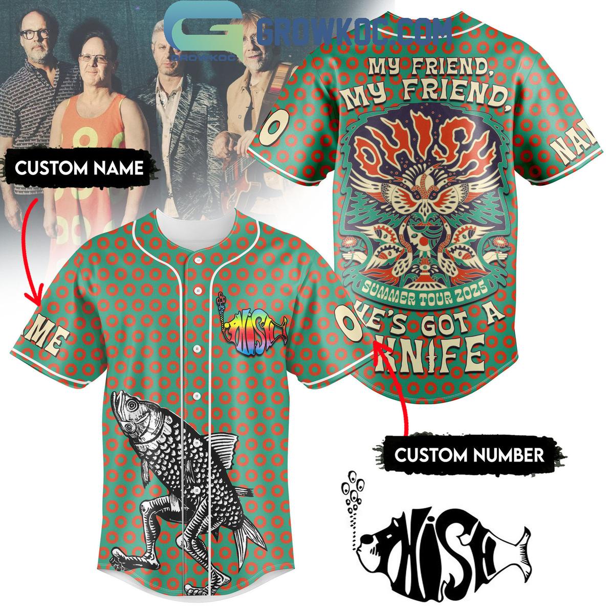Phish Summer Tour 2025 He’s Got A Knife Personalized Baseball Jersey