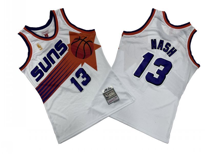Phoenix Suns #13 Steve Nash Suns 13 # White 96-97 Season Mitchell Retro Jersey Style 2
