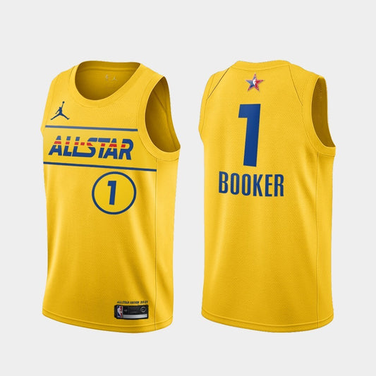 Phoenix Suns #1 Devin Booker 2021-all-star-western-conference-gold-suns-jersey