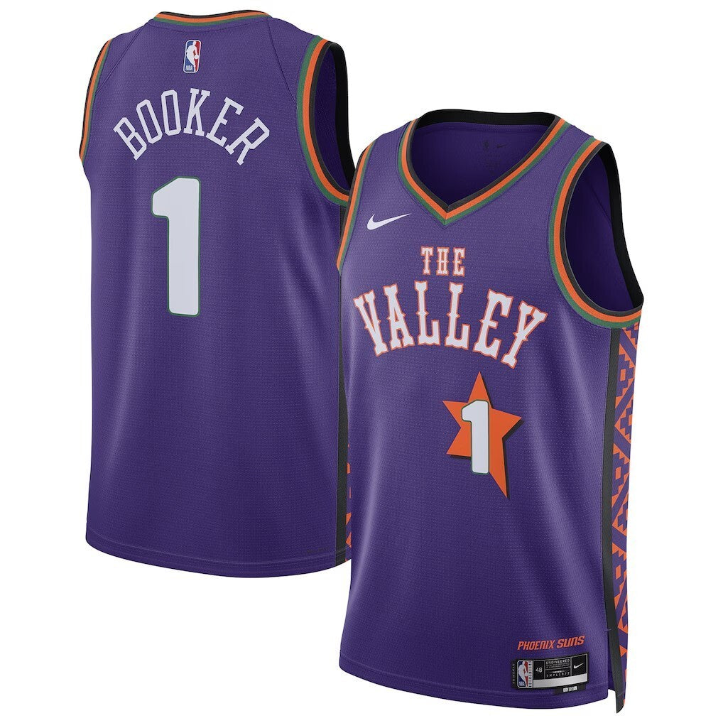 Phoenix Suns #1 Devin Booker Unisex 202425 Swingman Player Jersey - City Edition - Purple