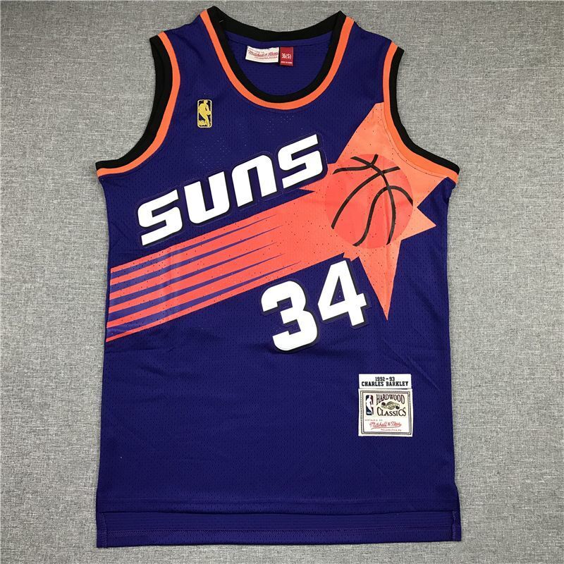Phoenix Suns #34 Charles Barkley Suns 34 Purple Gold Logo Style 4