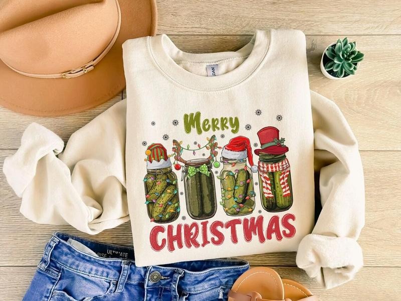 Pickle Merry Christmas Sweatshirt, Christmas Pickle Sweatshirt, Happy New Year Sweatshirt, Merry Christmas Sweater...