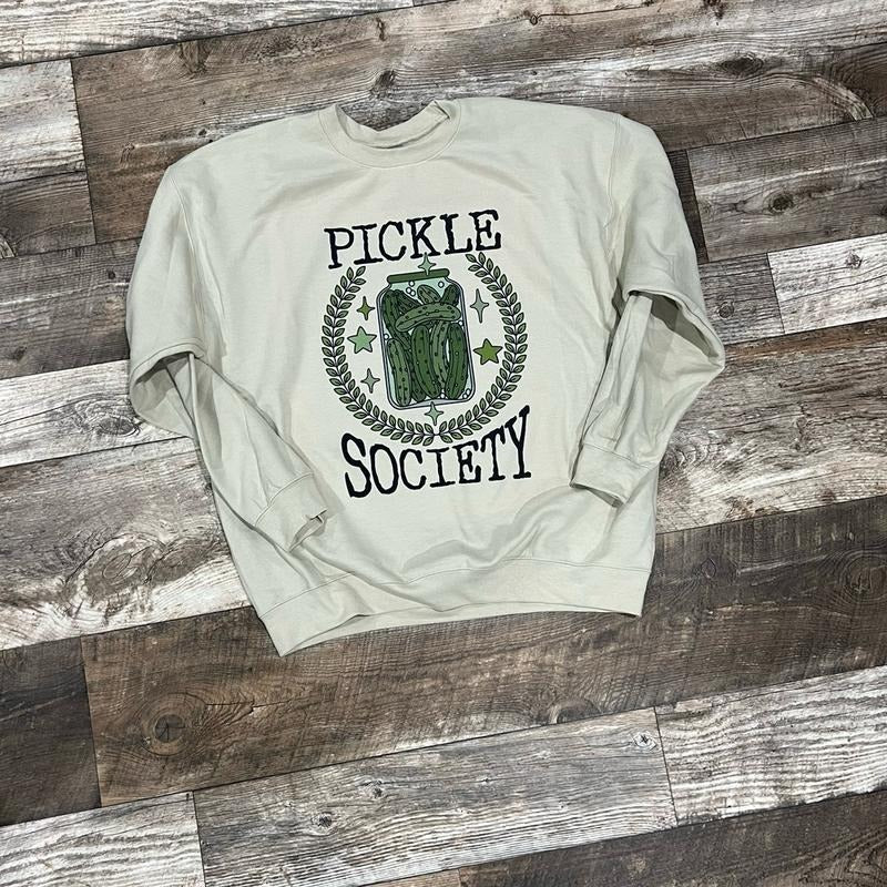 Pickle Society Tan Crewneck Sweater  - Unisex Fit - Cotton sweatshirt T-Shirts, Hoodie | WearSparks.com