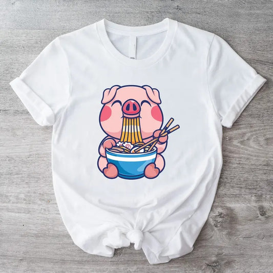 Pig Eating Ramen Shirt, Japanese Noodle T-shirt, Asian Food Lover Gift Tee, Pig Lover Gift Short Sleeve, Foodie Tee,...