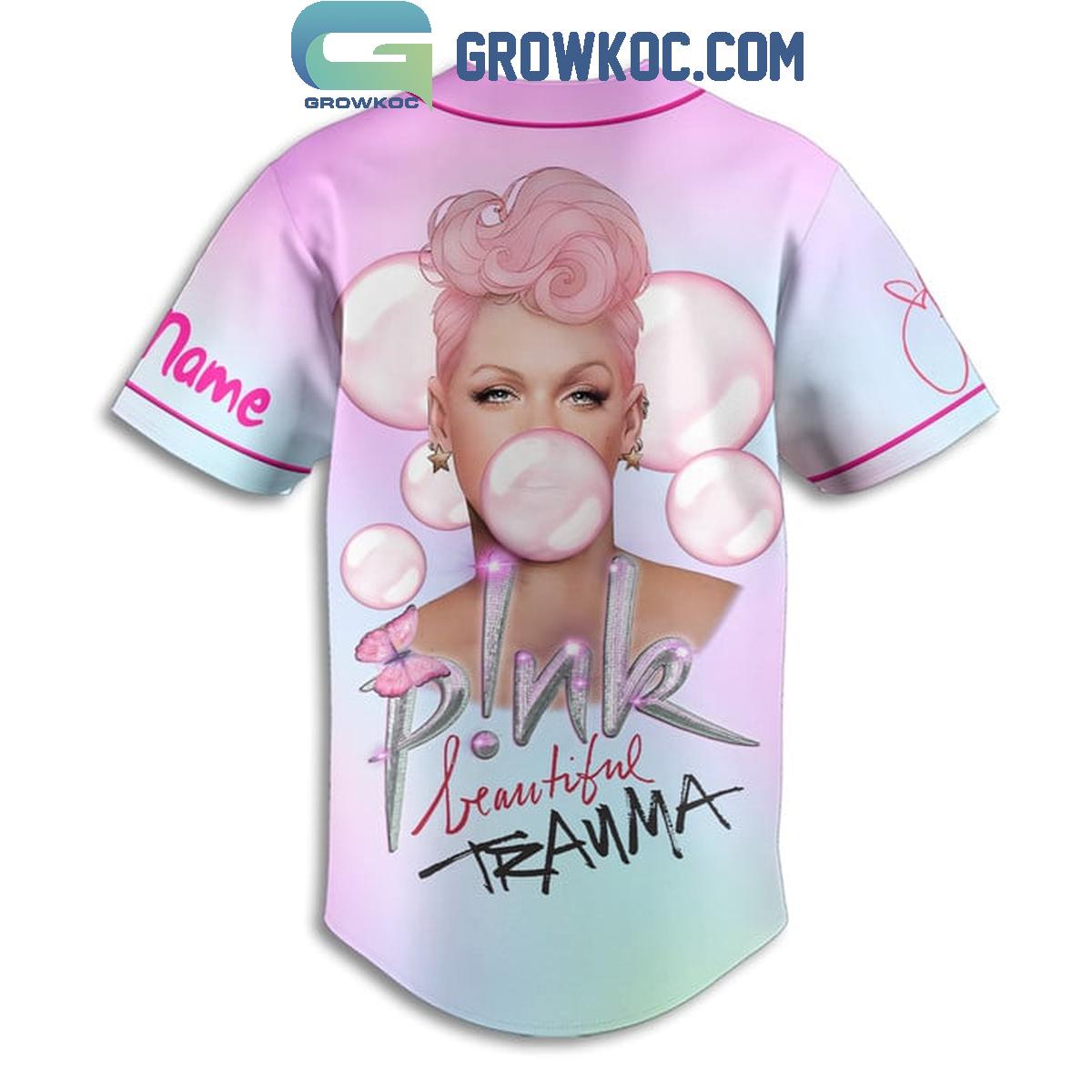 Pink 2024 Beautiful Trauma Personalized Baseball Jersey