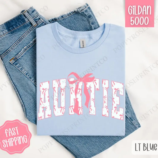 Pink Auntie Bow Shirt Gildan, Women's Tee, Cute Women's Tshirt Plus Sizes Hoodie, Sweatshirt | WearSparks.com