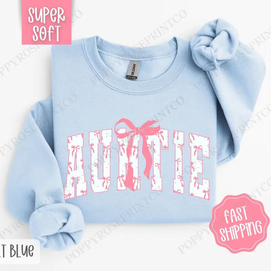 Pink Auntie Bow Sweatshirt, Women's Crewneck, Cute Women's Sweater T-Shirts, Hoodie | WearSparks.com