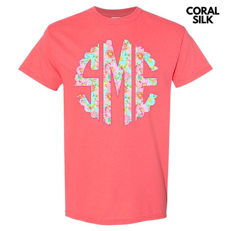 Pink Blossoms Monogram Gildan Short Sleeve T-Shirt 'NLB' Hoodie, Sweatshirt | WearSparks.com