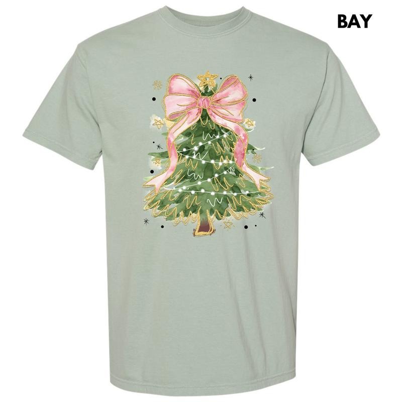Pink Bow Christmas Tree Comfort Colors T-Shirt 'NLB Hoodie, Sweatshirt | WearSparks.com