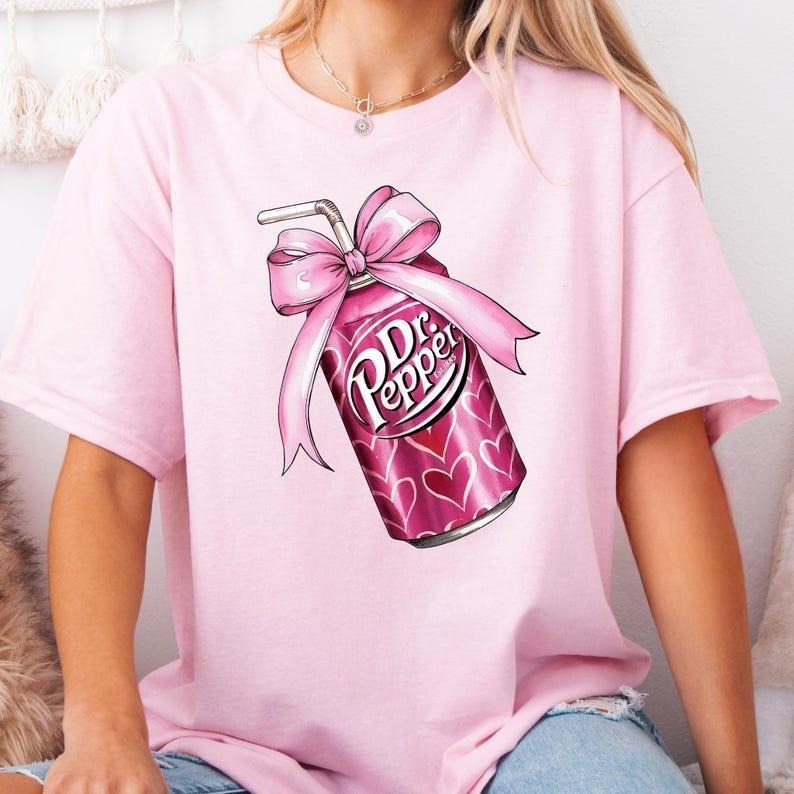 Pink Bow Coquette Dr Pepper Shirt Cute Pink Soda Drink Sweatshirt Dr.Pepper Shirt Hoodie | WearSparks.com