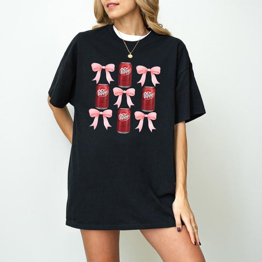 Pink Bow Coquette Dr Pepper Sweatshirt, Cute Pink Soda Drink Shirt, Dr.Pepper T-Shirt, Aesthetic Girly Tee, Pink Bow...