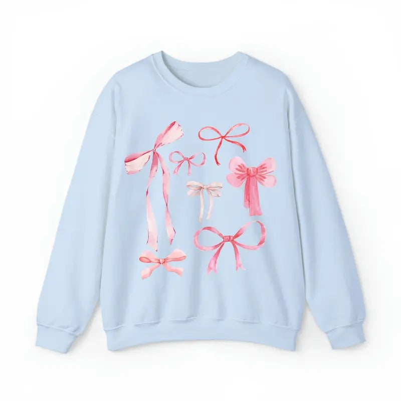 Pink Bow Crewneck Sweatshirt, Bow Sweatshirt, Pink Bow Sweater,  Coquette Aesthetic Shirt, Valentines Sweatshirt, Gifts...