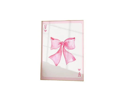 Pink Bow Poster, Coquette Hair Ribbon Coastal Cowgirl Decor, Preppy Aesthetic Wall Art, Balletcore Playing Card Dorm...