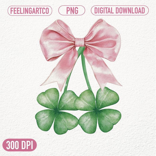 Pink Bow Shamrock St Patrick's Day Clover Clipart Watercolor Irish Lucky Coquette Clover Green Leaf T-Shirts, Hoodie,...