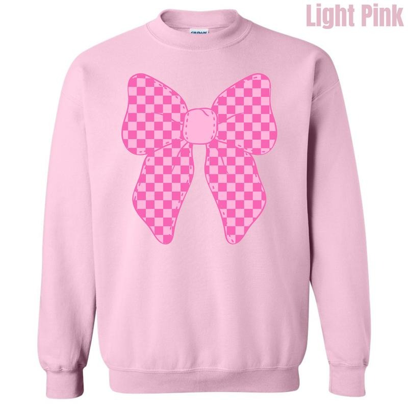 Pink Checker Bow Sweatshirt 'NLB' T-Shirts, Hoodie | WearSparks.com