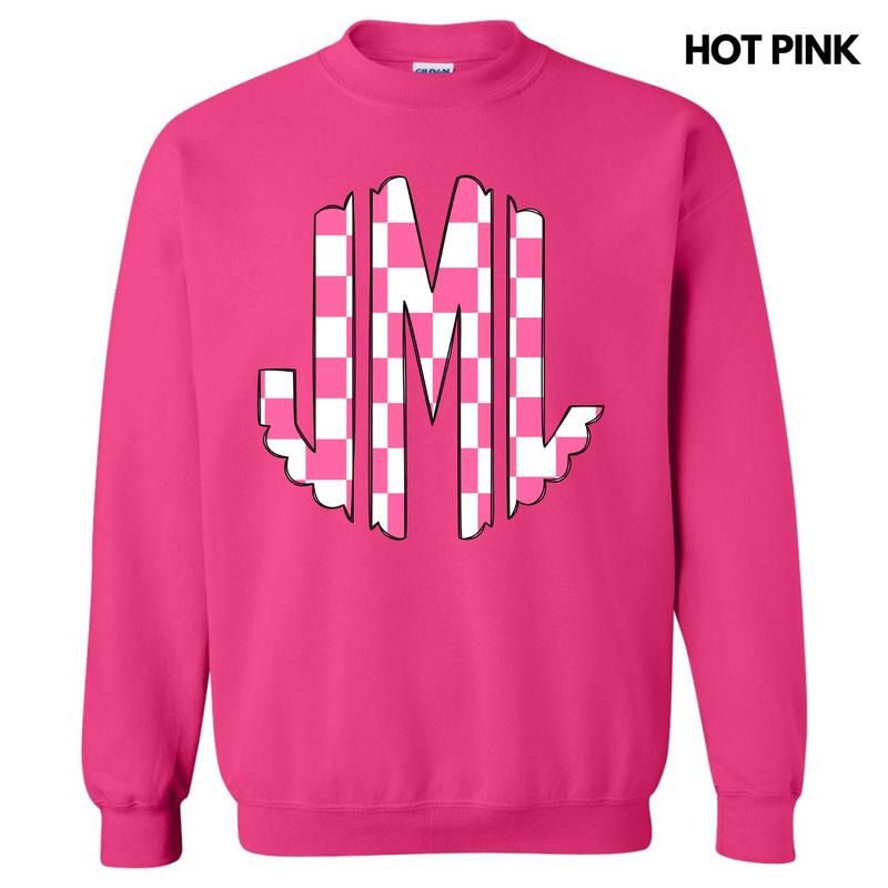 Pink Checker Monogram Sweatshirt 'NLB' T-Shirts, Hoodie | WearSparks.com