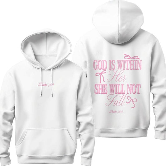 Pink Christian Hoodie God Is Within Her She Will Not Fall Coquette Christian Hoodie Jesus Hoodie Christian Sweatshirt...