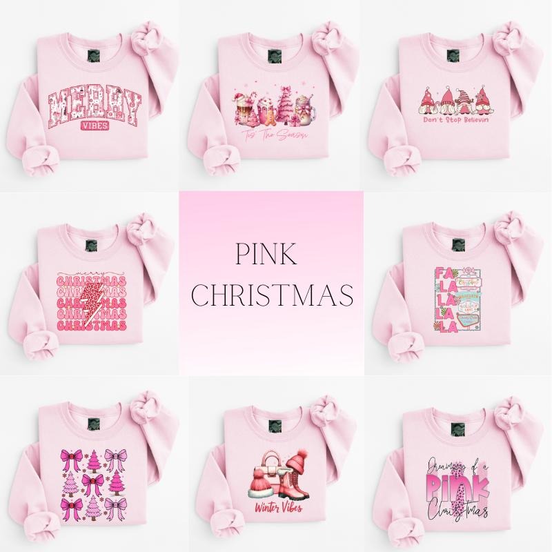 Pink Christmas Themed T-shirt or Crewneck Unisex fit plus sized options Sweatshirts Top Womenswear Cotton Top Hoodie