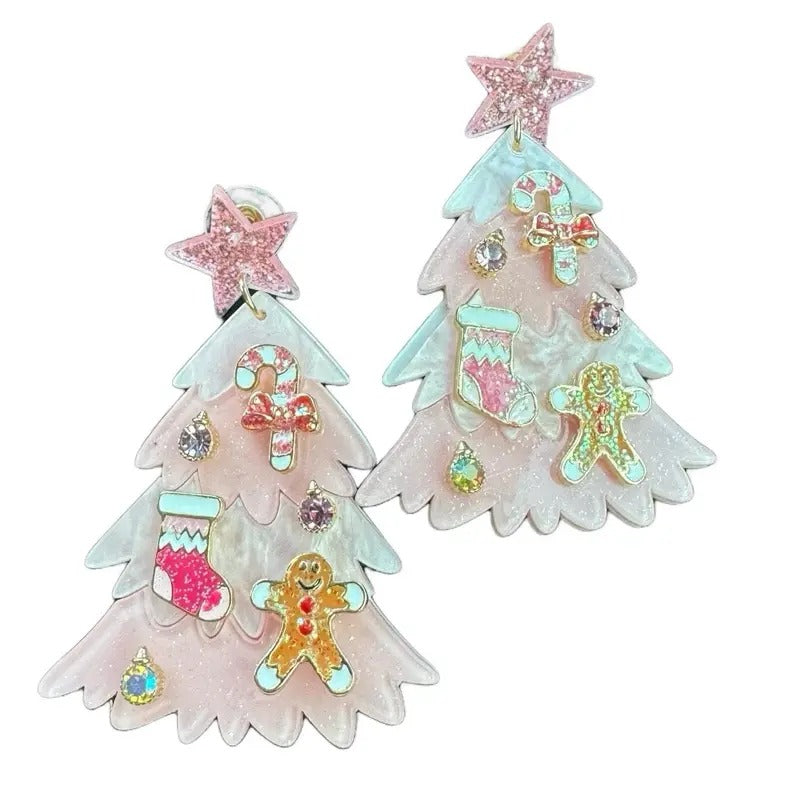 Pink Christmas Tree with Star Glitter Stud Earrings T-Shirts, Hoodie, Sweatshirt | WearSparks.com
