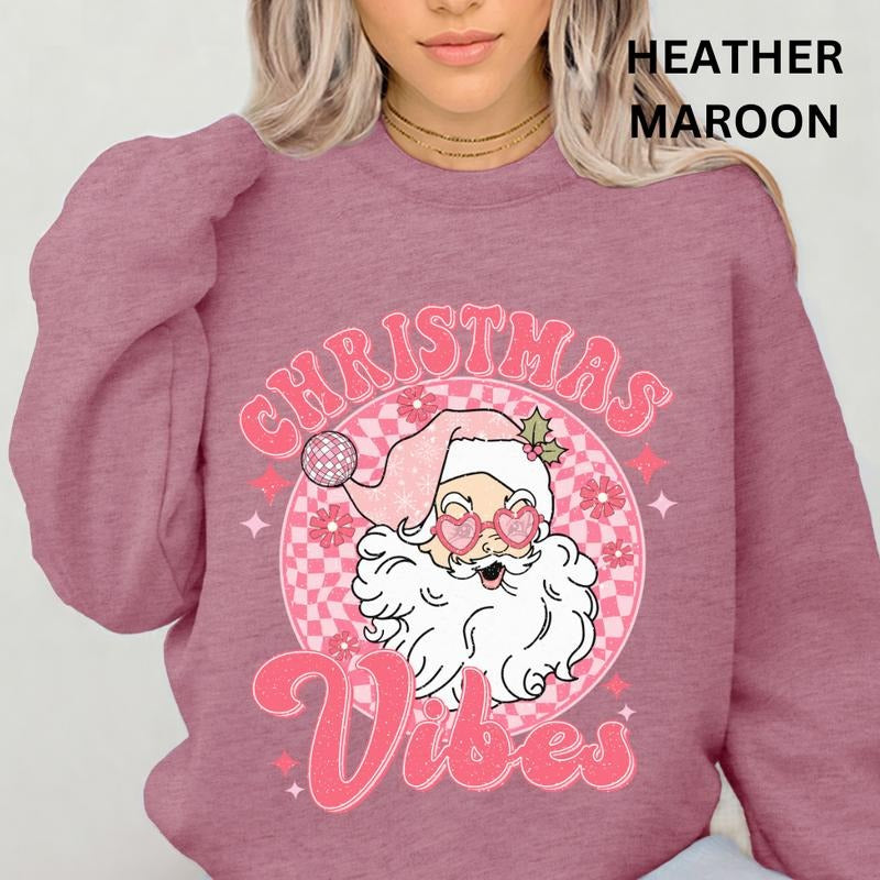 Pink Christmas Vibes Sweatshirt, Christmas Crewneck, Christmas Graphic Sweatshirt, Pink Christmas Crewneck T-Shirts, Hoodie