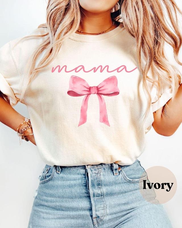 Pink Coquette Mama Comfort Colors Shirt, Coquette Bow T-shirt for Mom, Mothers Day Gift, Girly Mama Outfit, Baby Shower...