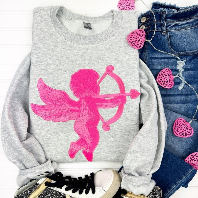 Pink Cupid Sequin Patch Sweatshirt T-Shirts, Hoodie | WearSparks.com