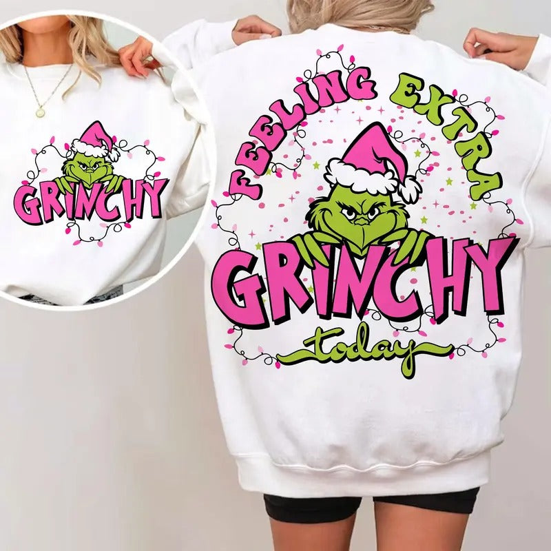 Pink Feeling Extra Grincy Today Shirt, Pink Christmas Sweatshirt, Christmas Shirt, Unisex Tee Gift for Women and Men Hoodie