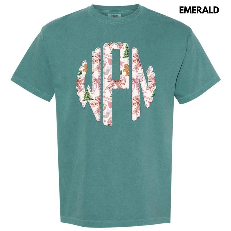 Pink Gingerbread Bow Monogram Comfort Colors T-Shirt 'NLB' Hoodie, Sweatshirt | WearSparks.com