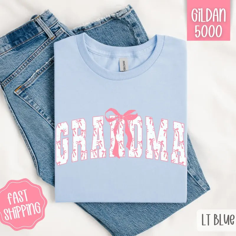 Pink Grandma Bow Shirt Gildan, Women's Tee, Cute Women's Tshirt Plus Sizes Hoodie, Sweatshirt | WearSparks.com