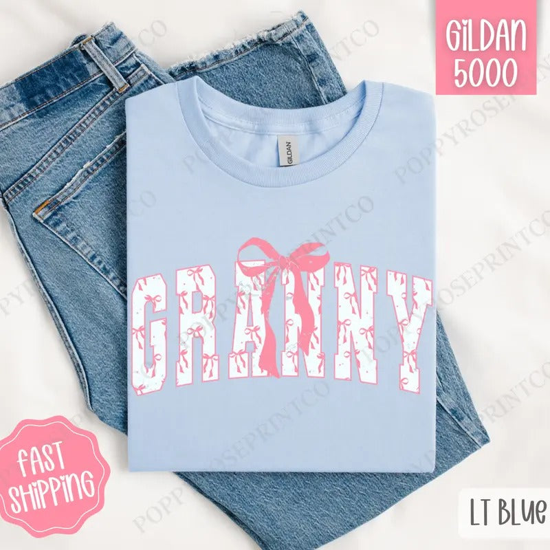 Pink Granny Bow Shirt Gildan, Women's Tee, Cute Women's Tshirt Plus Sizes Hoodie, Sweatshirt | WearSparks.com